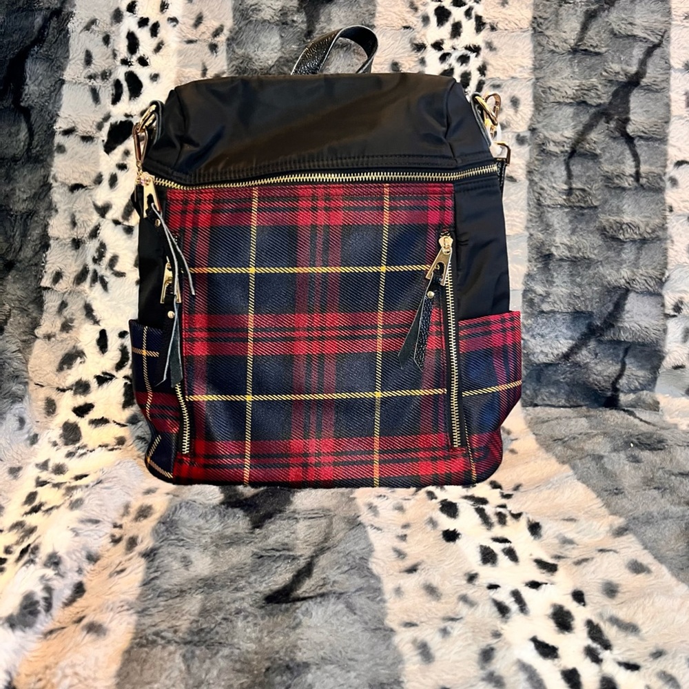 Red plaid nylon daybag purse